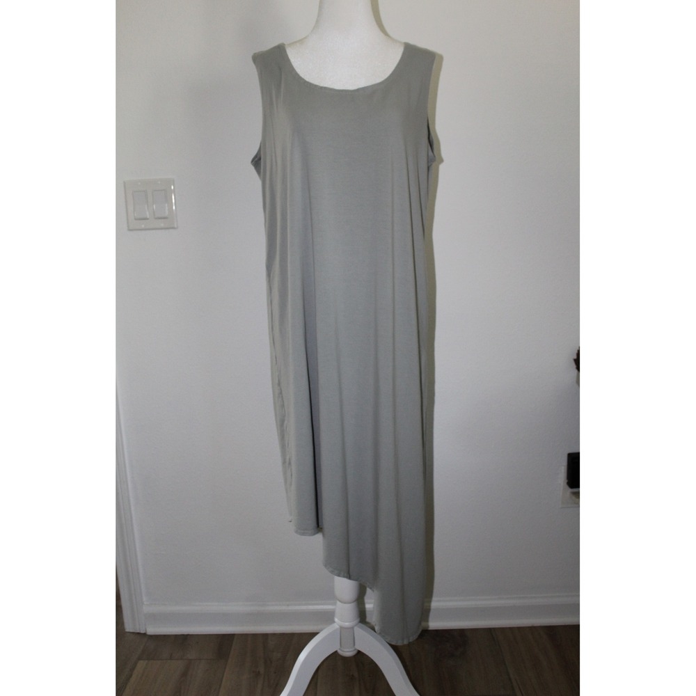 Bryn Walker Bamboo Organic Cotton Asymmetrical Sleeveless Midi‎ Dress Sage Green